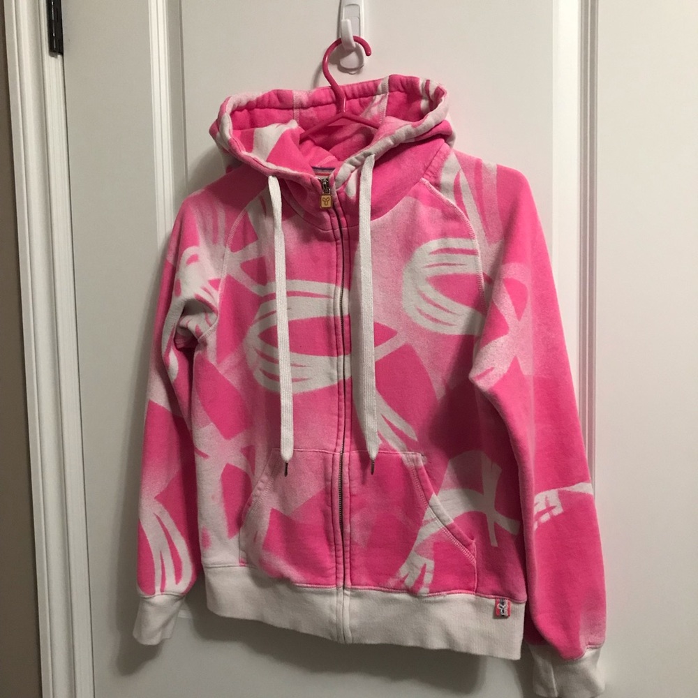 Aritzia TNA pink and white zipper hoodie size S